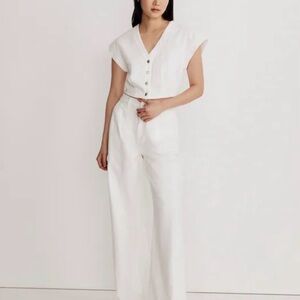 NWT Madewell Denim Cap-Sleeve Crop Top in Tile White